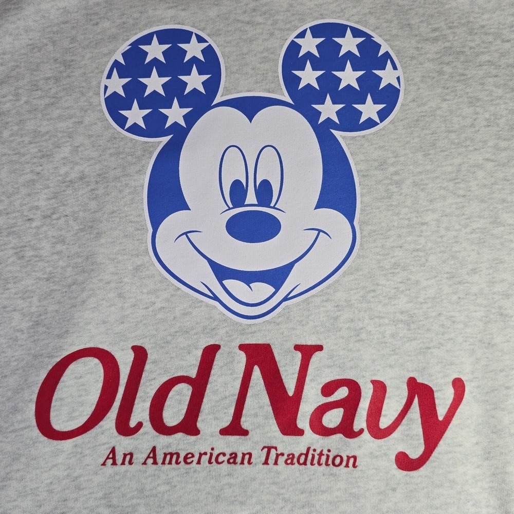 Old Navy Disney Mickey Hoodie Sweatshirt. Red, White & Blue on gray. Large